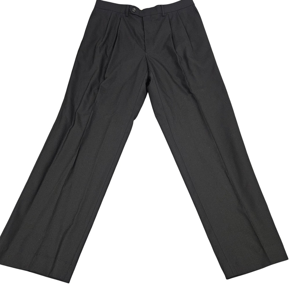 Lauren Ralph Lauren Dress Pants Mens 34x30 Black Pleated Wool Trousers Classic